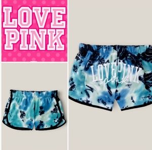 NWT VS PINK Black & Blue Coral Tie Dye Varsity Shorts Size L